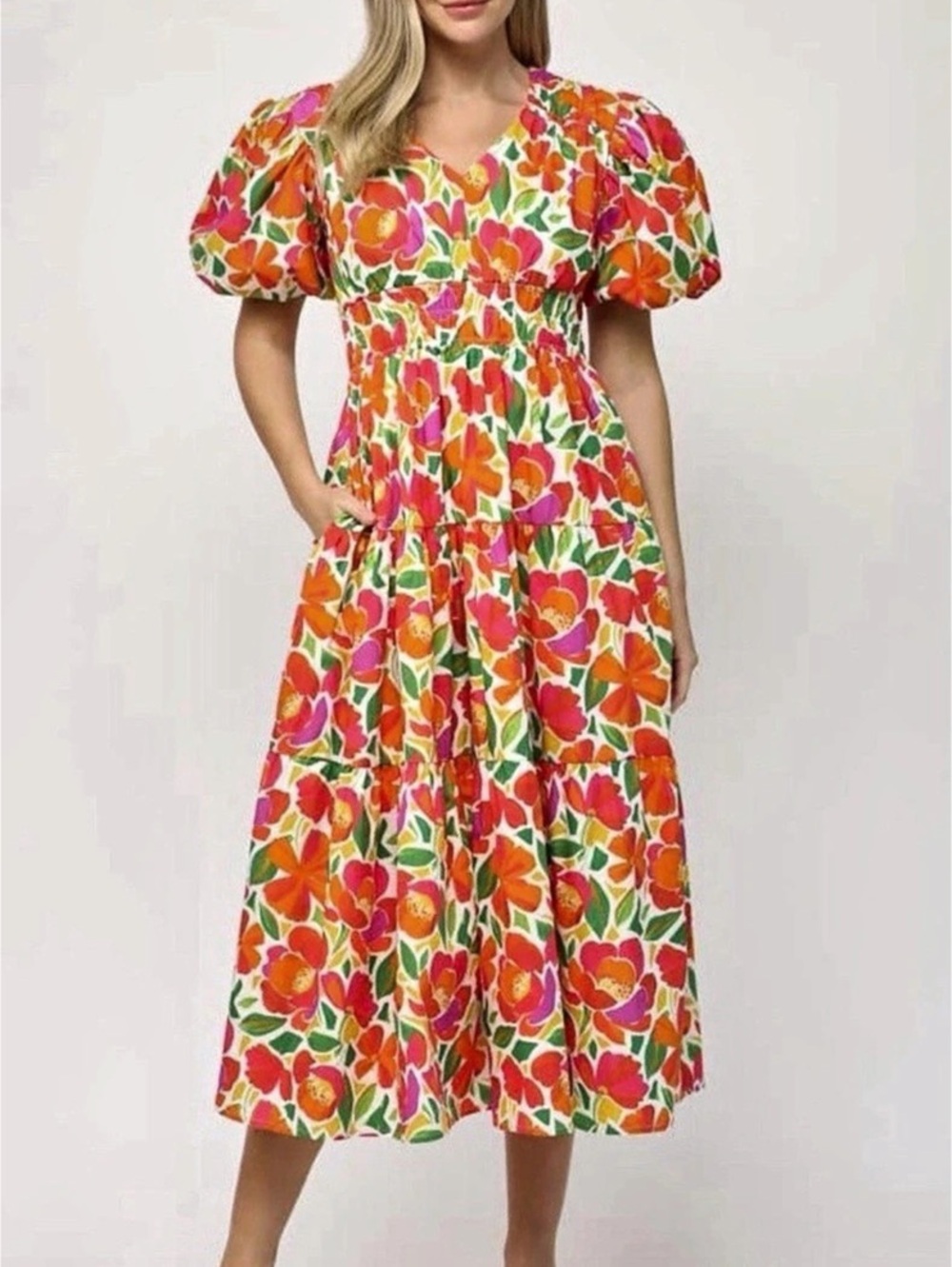 Fate Vibrant Floral Motif Midi Dress
